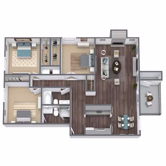 3 Bed - 2 Bath (Renovated) 101 floor plan